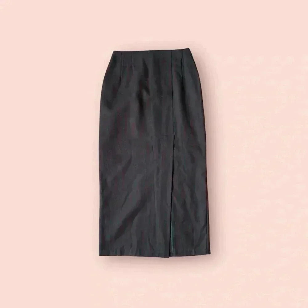 Copper key plaid pencil midi skirt